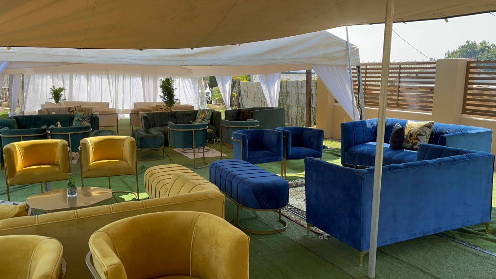 Blue, Gold & Green lounge setup